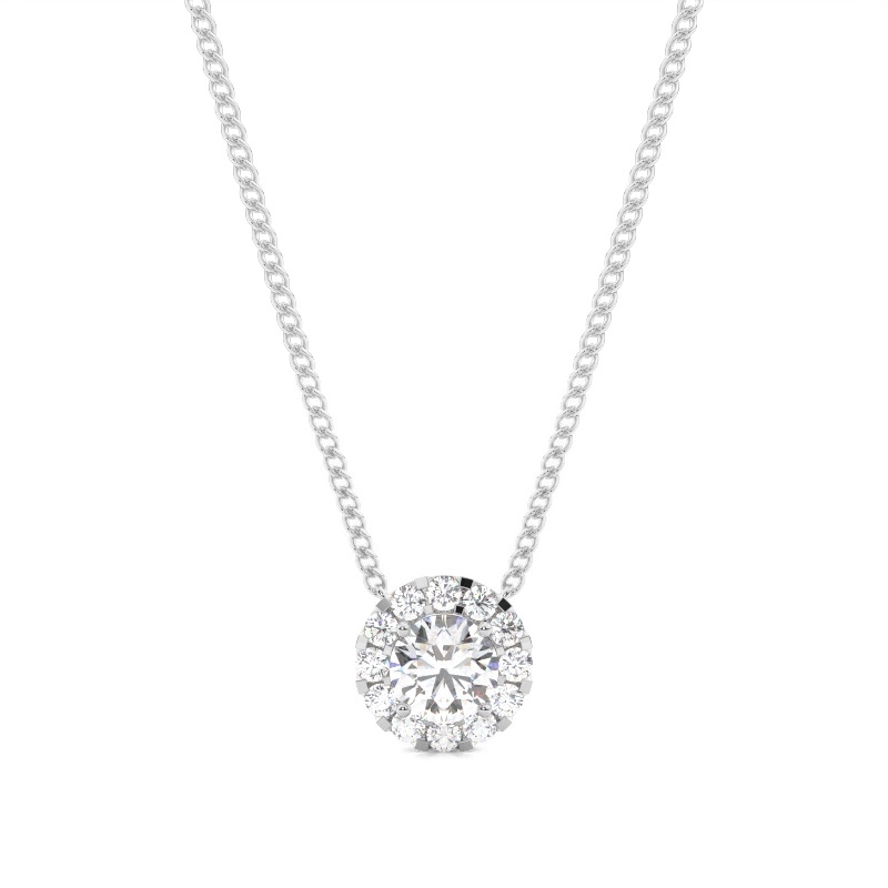 White Gold Halo Diamond Pendants 