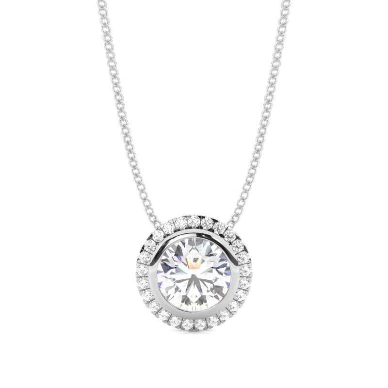 White Gold Halo Diamond Pendants 
