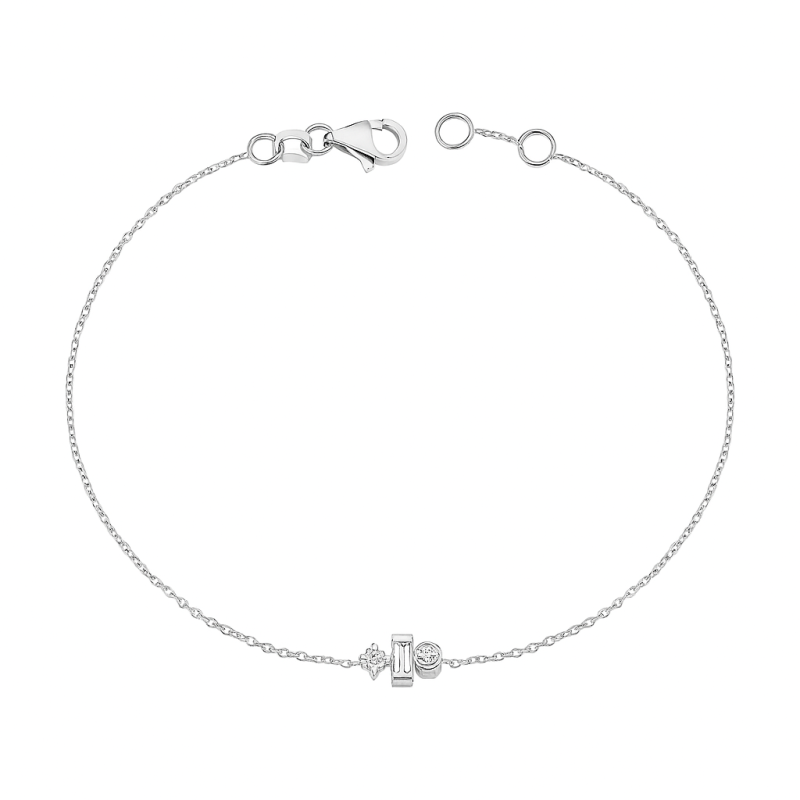 Two Round & One Baguette Diamond Chain Bracelet