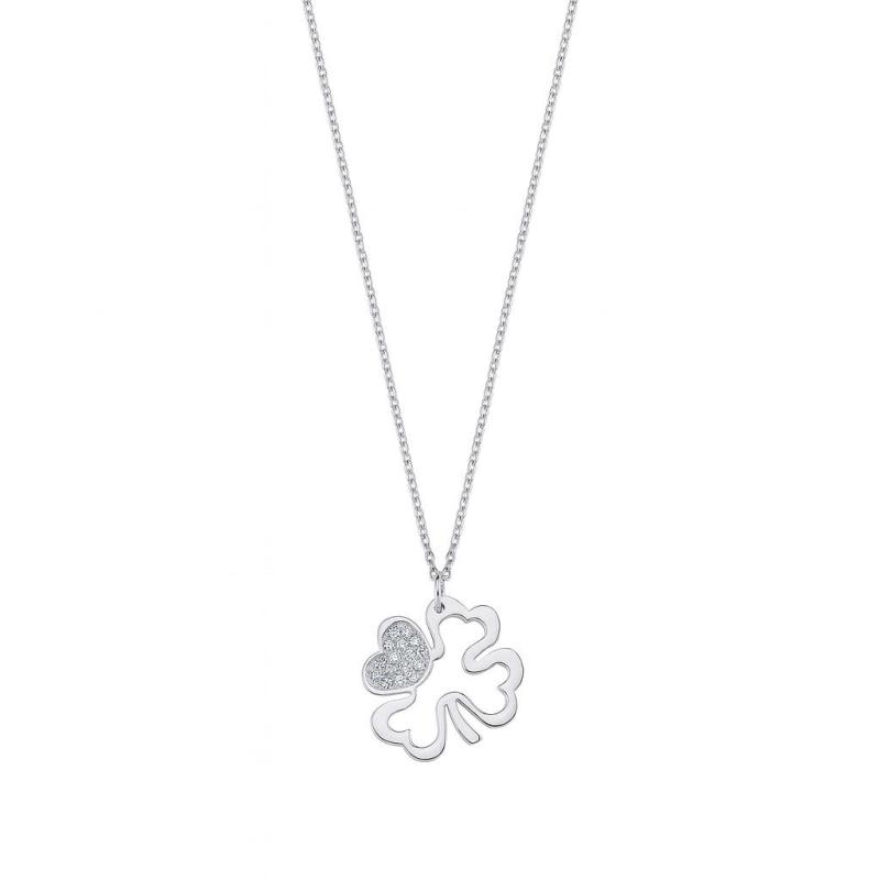 Diamond Heart Clover Pendant Necklace