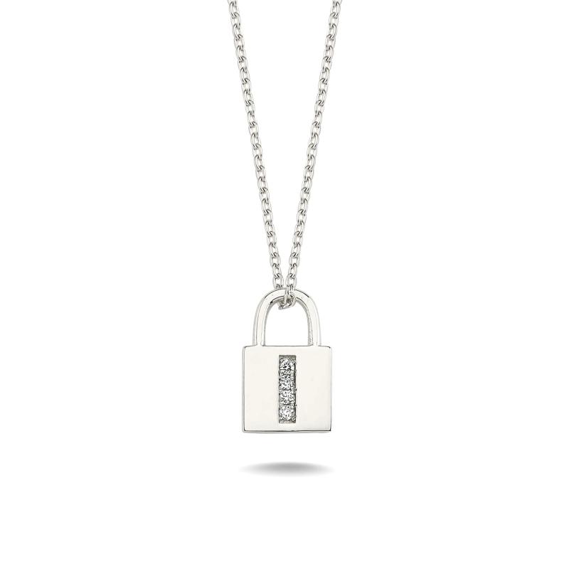 Diamond Lock Letter "I" Pendant Necklace