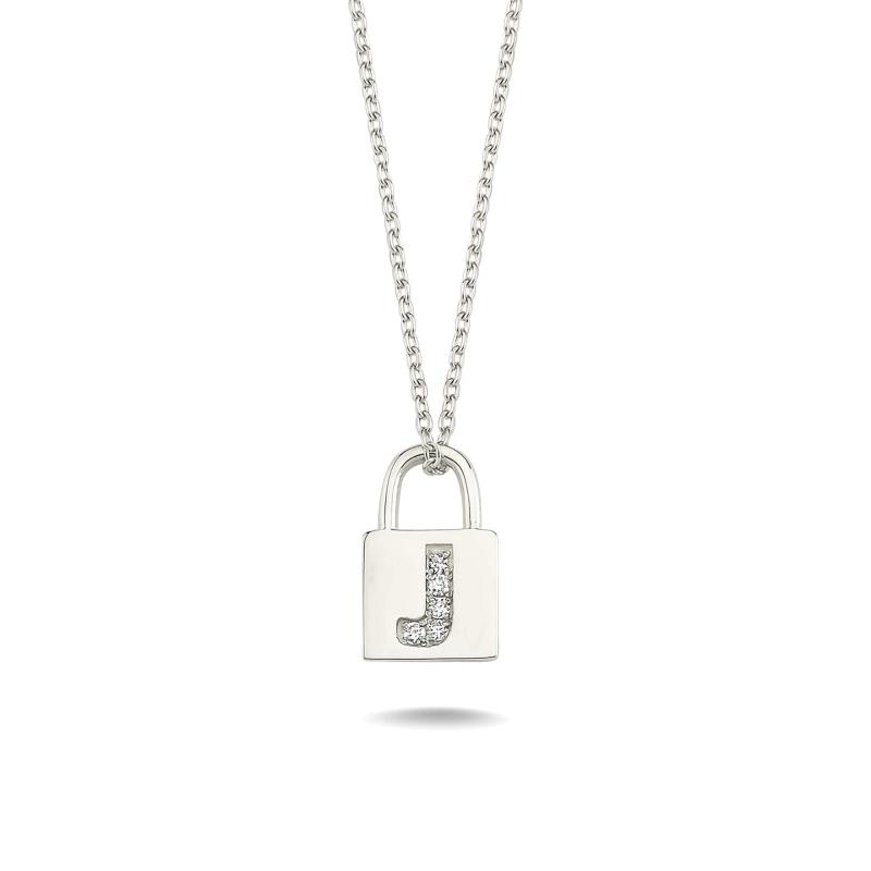 Diamond Lock Letter "J" Pendant Necklace