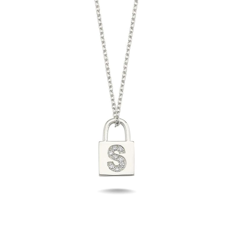 Diamond Lock Letter "S" Pendant Necklace