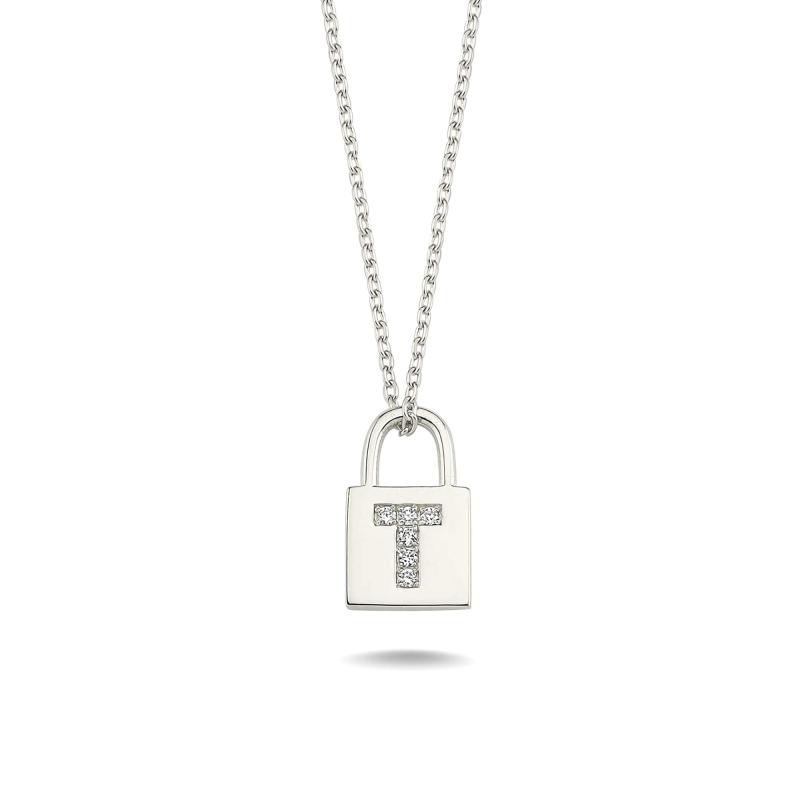 Diamond Lock Letter "T" Pendant Necklace