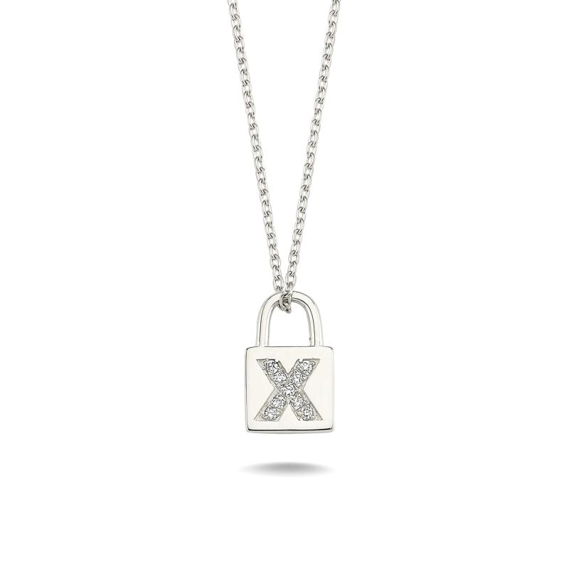 Diamond Lock Letter "X" Pendant Necklace