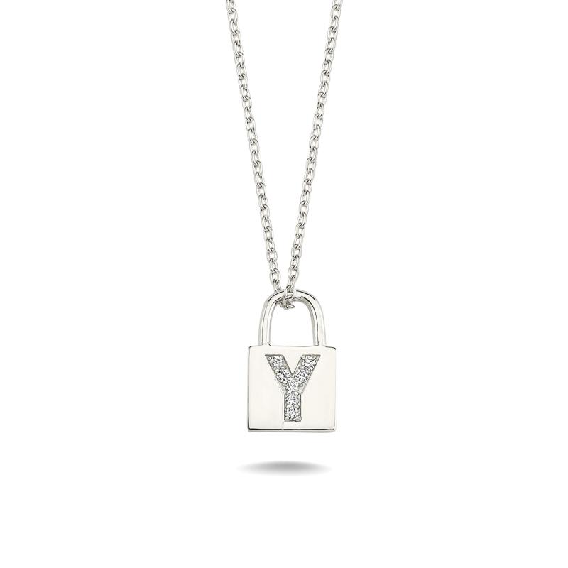 Diamond Lock Letter "Y" Pendant Necklace