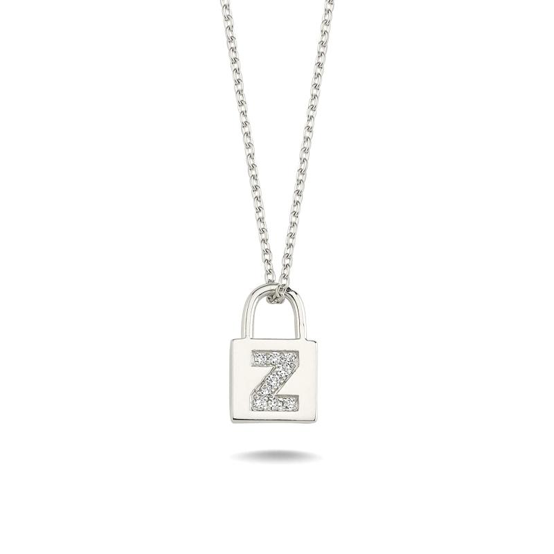 Diamond Lock Letter "Z" Pendant Necklace
